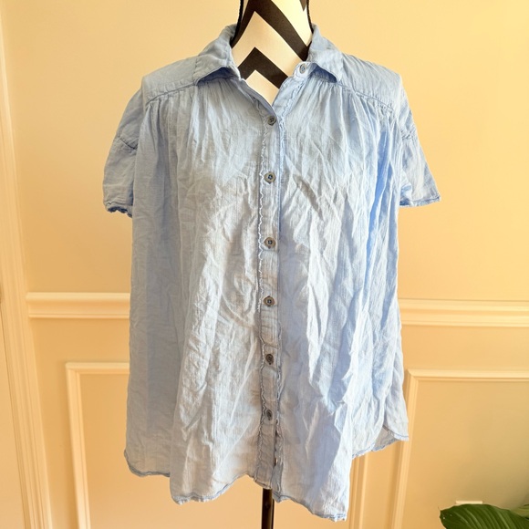 FREE PEOPLE WE THE FREE FLOAT AWAY SHIRT - BLUE VISTA size XS - Picture 3 of 6